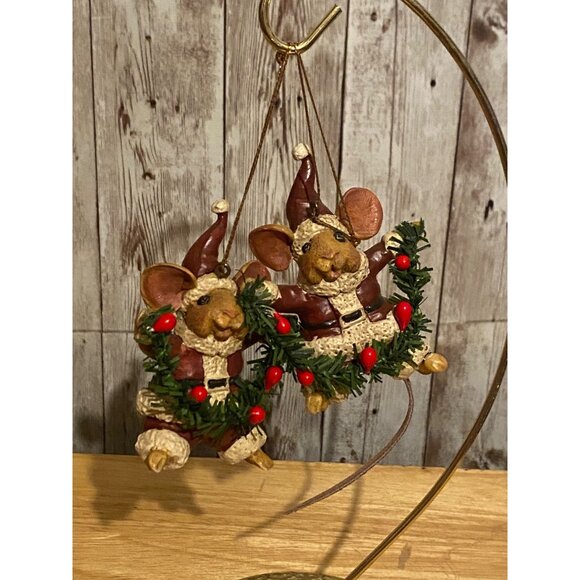 Set of 2 Vintage Kurt Adler Santa Mouse Christmas Tree Ornaments With Garland - Picture 8 of 8